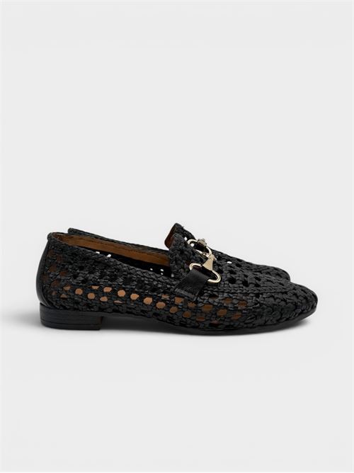 Mocassino intrecciato nero con morsetto dorato IL LACCIO | VR29021/3785PELLEBLACK